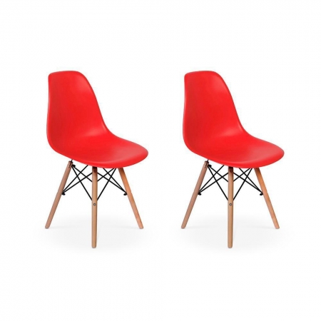 Kit 2 Cadeiras Charles Eames Eiffel Wood Design Vermelho
