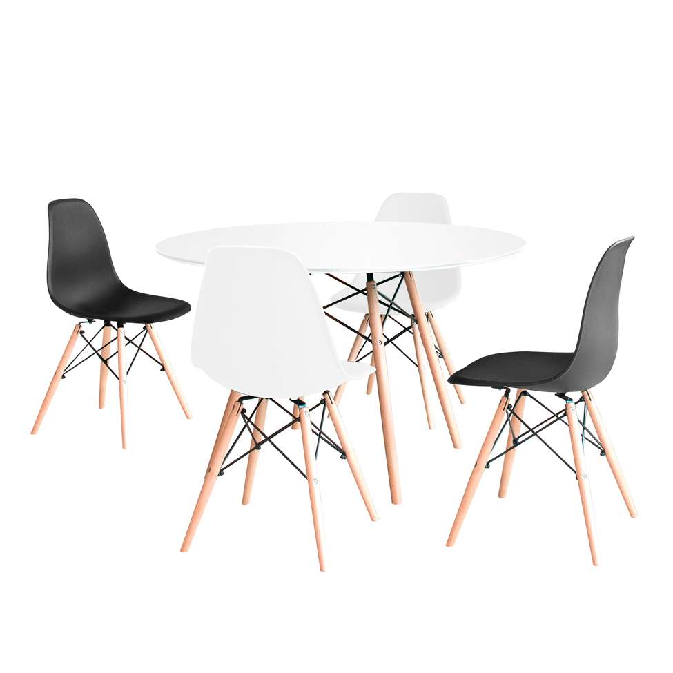 Conjunto Mesa de Jantar Eames 100cm + 4 Cadeiras Eames Eiffel