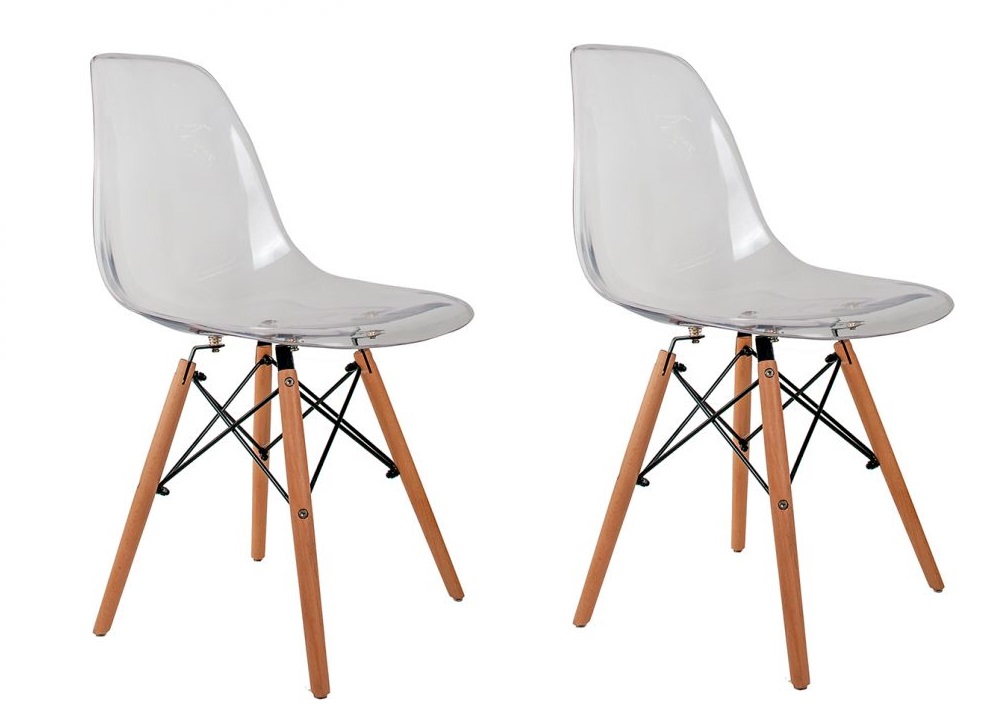 Kit 2 Cadeiras Charles Eames Eiffel Wood Design Transparente