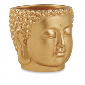 Cachepot Buda Dourado Em Cimento