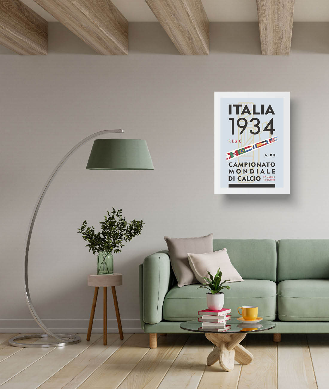 Quadro Emblema da Copa do Mundo de 1934 na Itália Decoração com Vidro - Alolla | Decorações