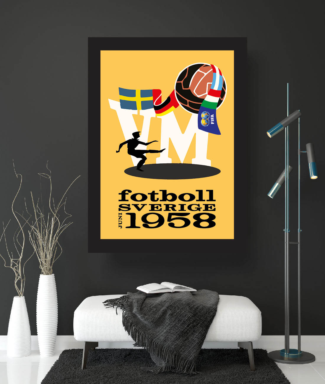 Quadro Emblema da Copa do Mundo de 1958 na Suécia Decoração com Vidro - Alolla | Decorações