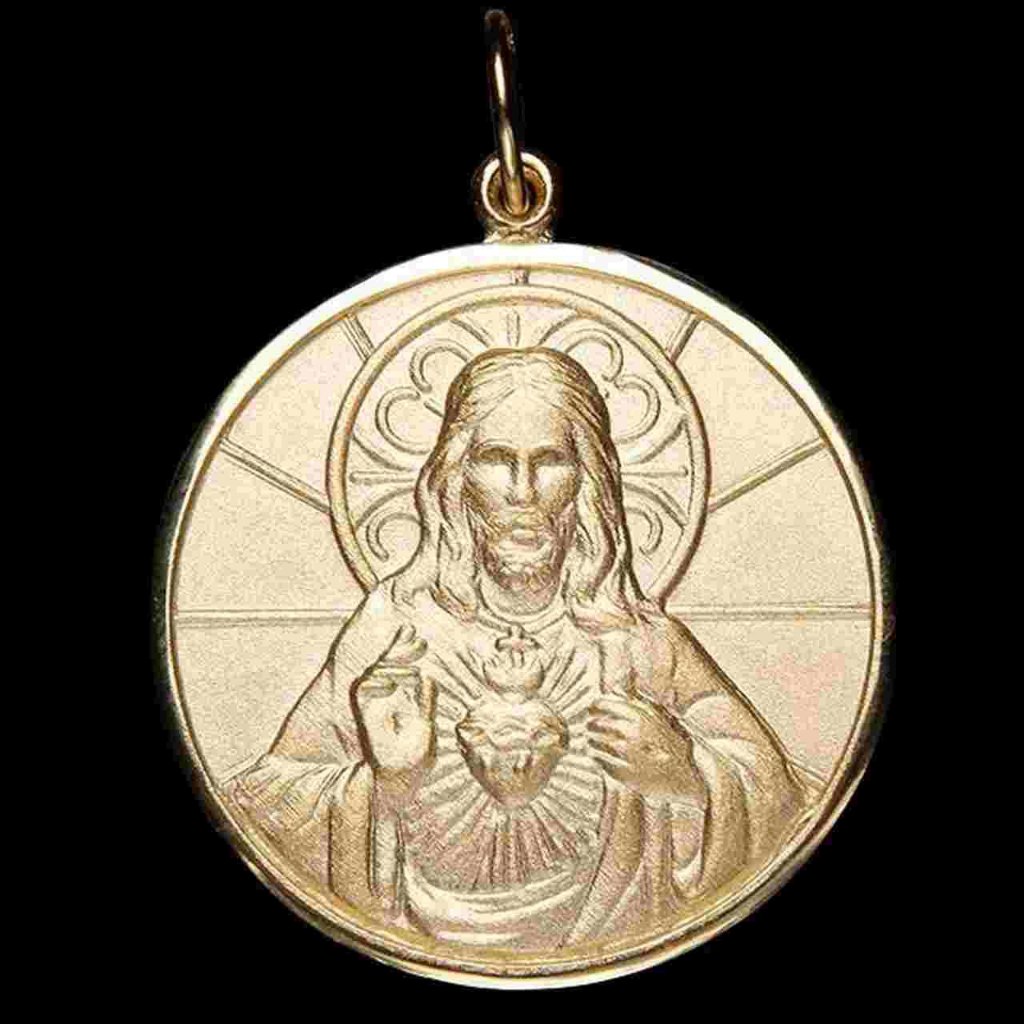 Medalhão do Sagrado Coração de Jesus Folheado a Ouro 18k