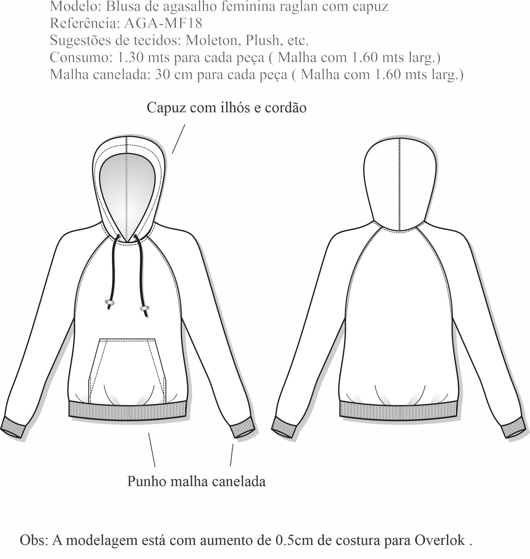 Blusa de Agasalho Feminina Raglan com Capuz (AGA-MF18) - Foto 1
