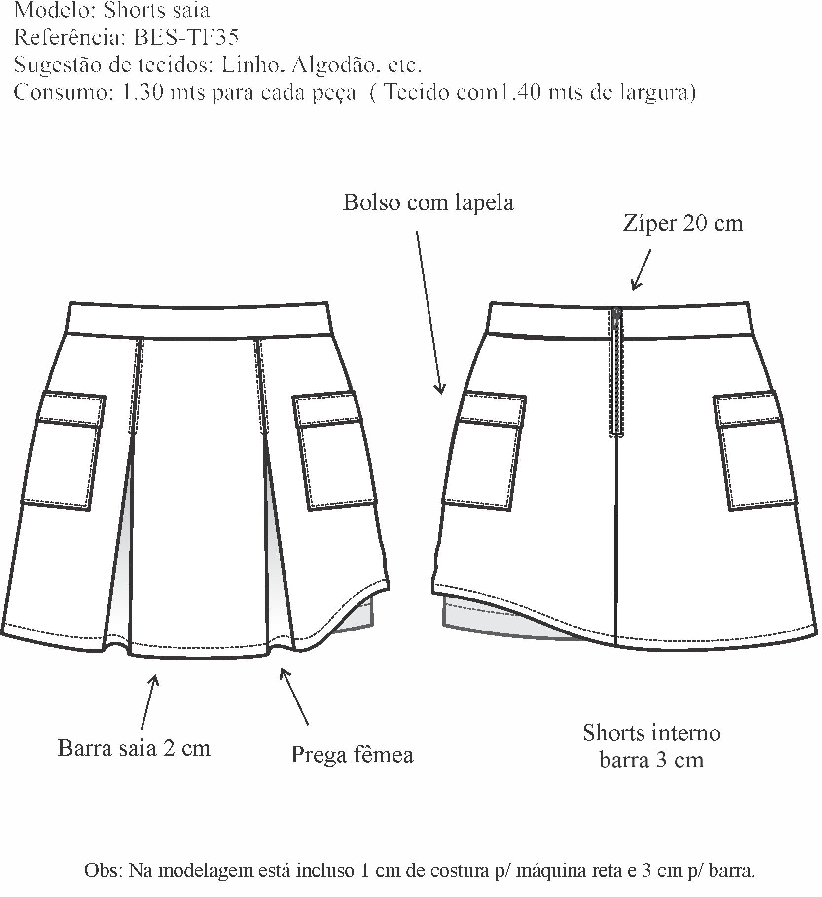 Shorts saia (BES-TF35) - Foto 1