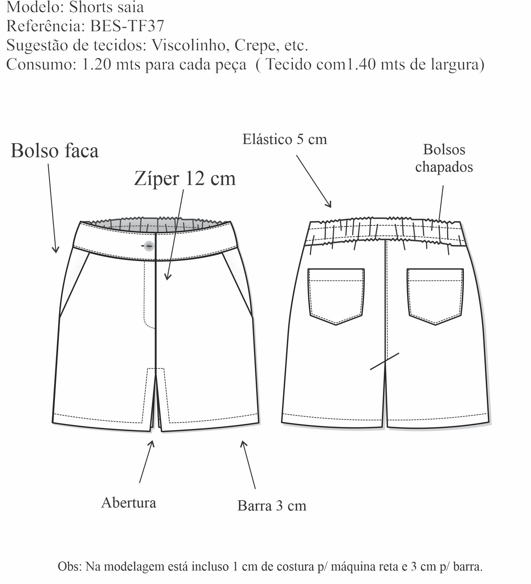 Shorts saia (BES-TF37) - Foto 1