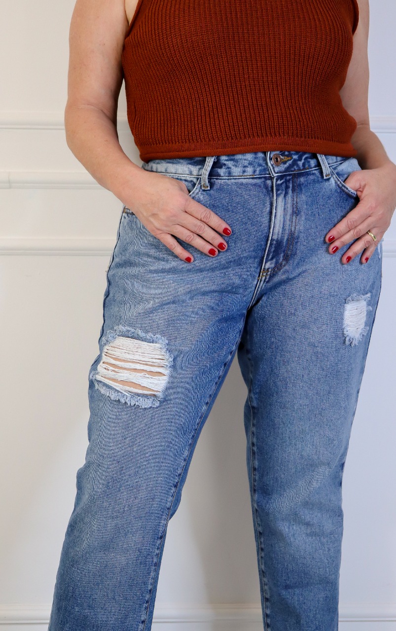 Calça jeans wide destroyed