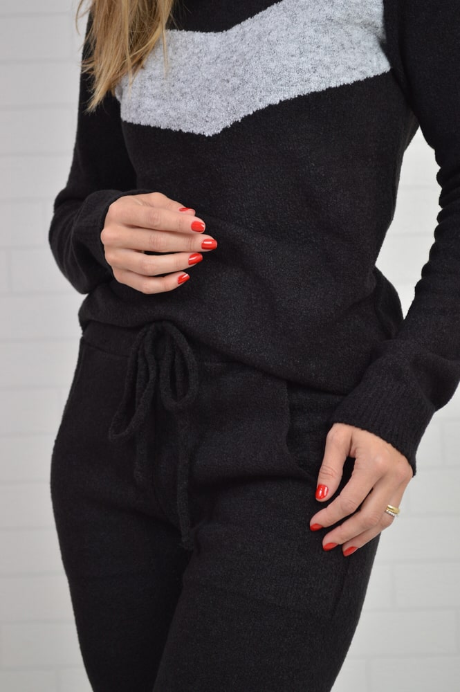 Conjunto tricot mousse faixa preto