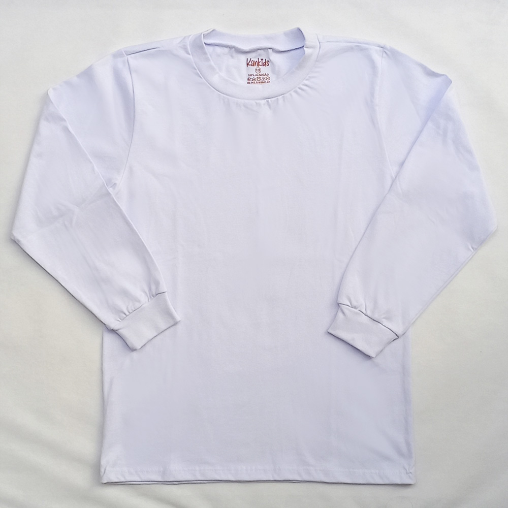 Camiseta manga longa básica Kankids branca 10 ao 14