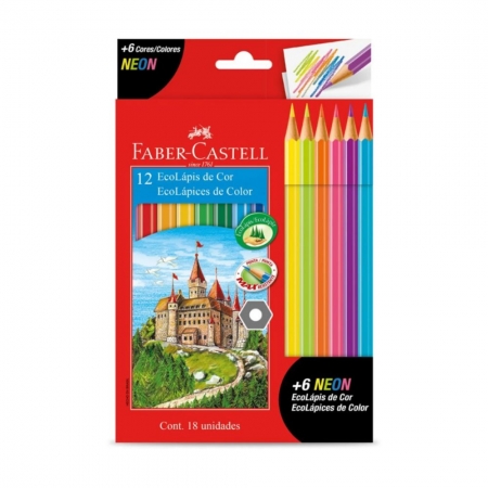 Lápis de Cor Faber Castell 12 Cores + 6 Neon