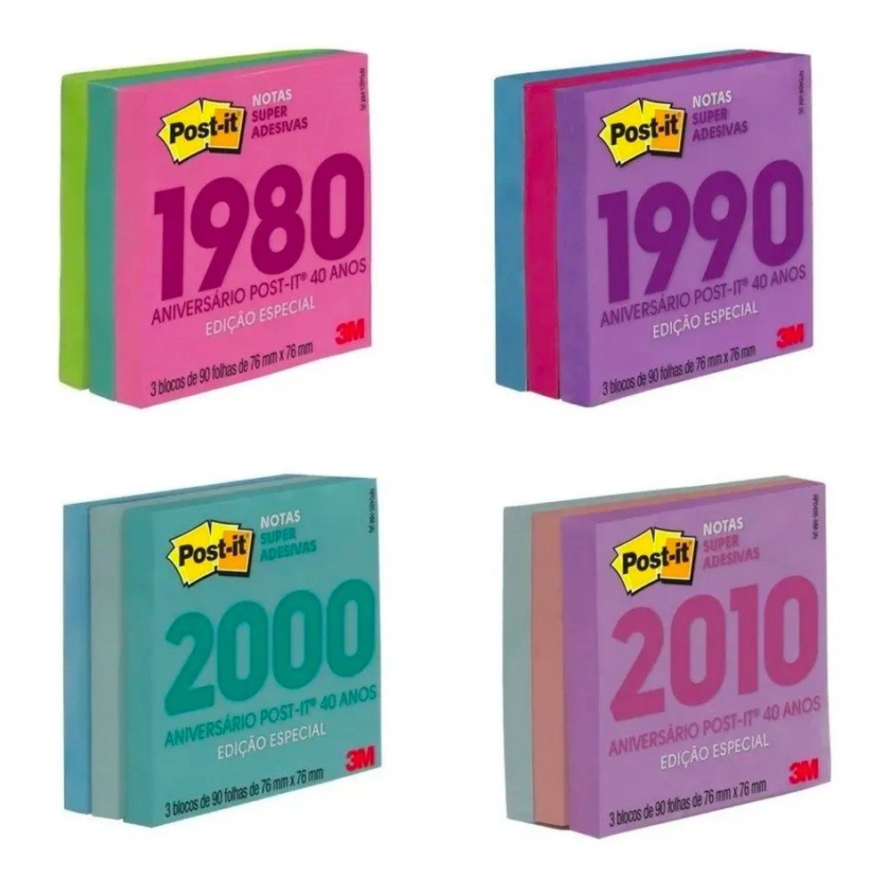 Bloco Post-it® Coleção 40 Anos 76mmx76mm 270 Folhas Roxo 1990