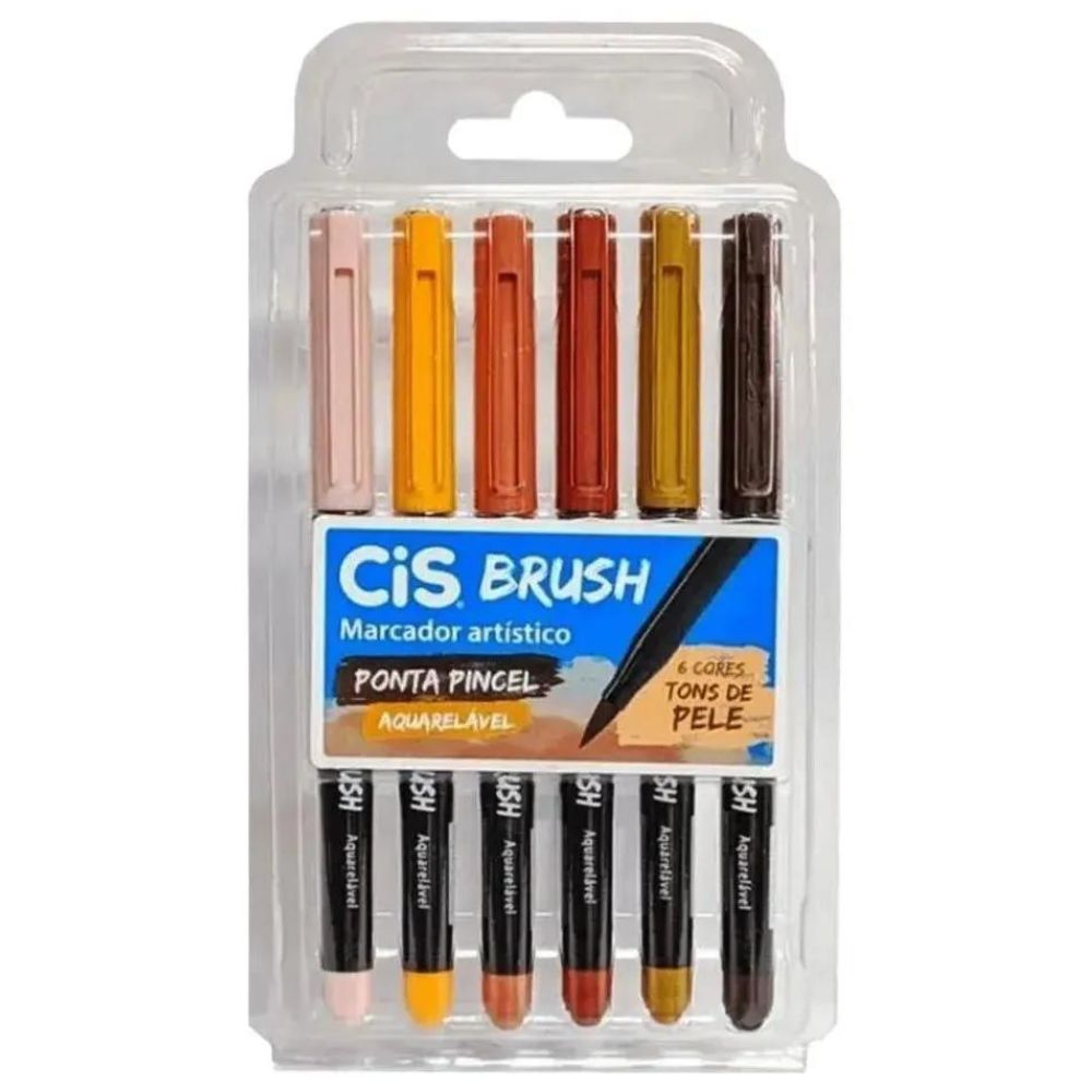 Caneta Brush Pen Cis Kit com 6 Cores Tom de Pele