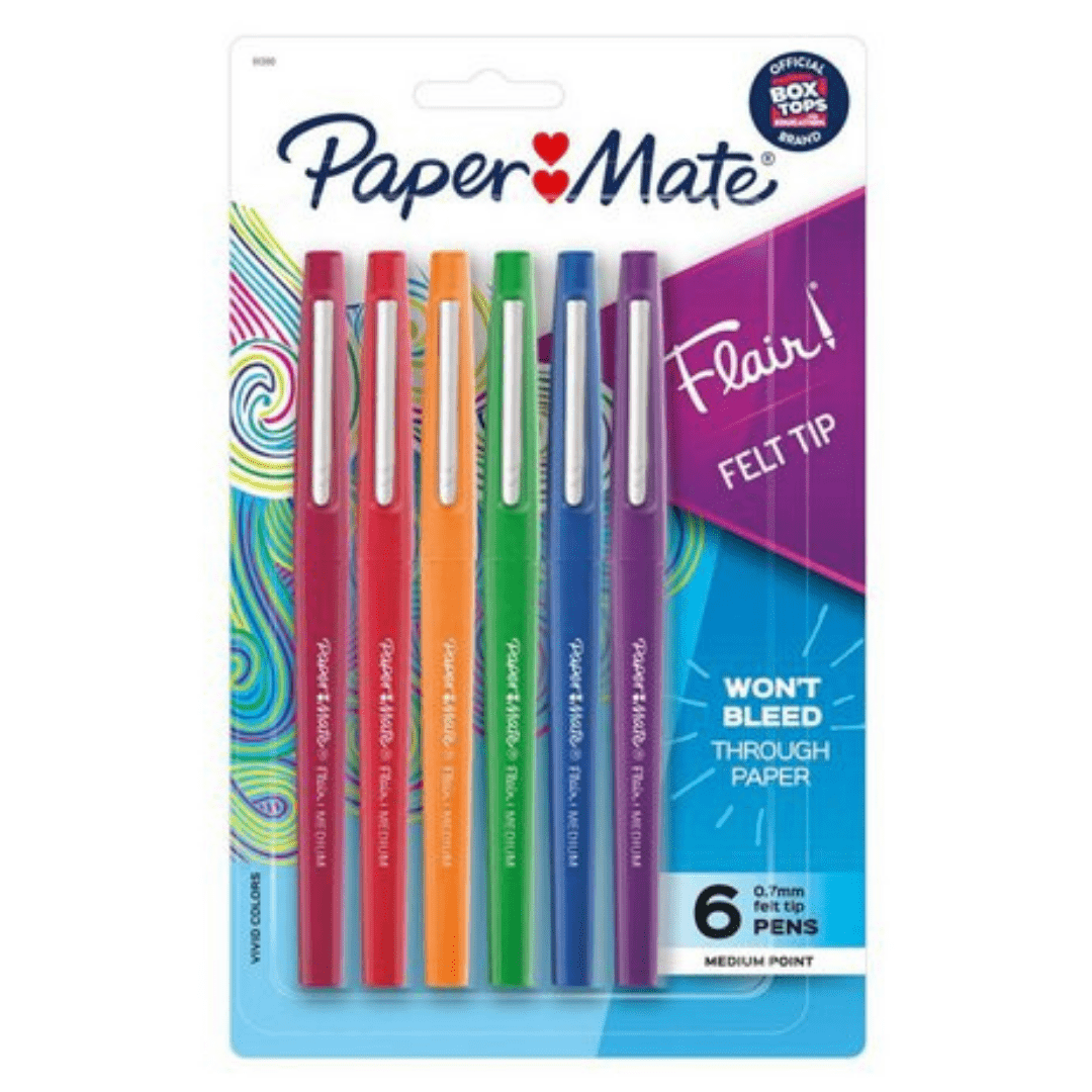 Caneta PaperMate Flair M 6 Cores Sortidas Felt Tip