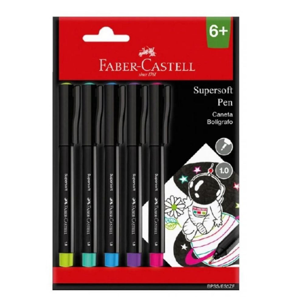 Caneta Supersoft Pen 1.0mm Ponta Media 5 Cores Faber Castell