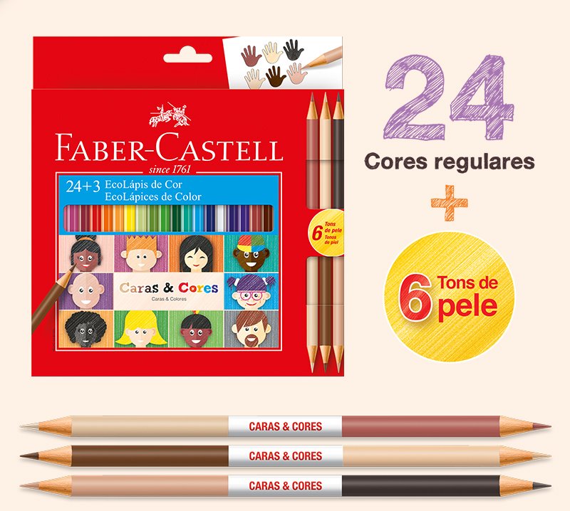 Lápis de Cor Faber Castell Caras&Cores com 24 Cores + 6 Tons de Pele