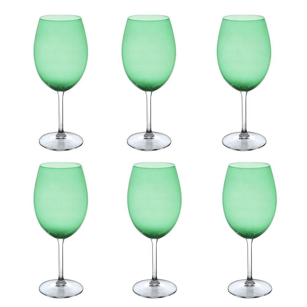 Jogo de 6 taças para bordeaux Gastro em cristal ecolÃ³gico 580ml A23cm cor verde limao  - Amare Presentes