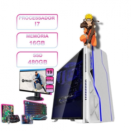 Pc Gamer Alletech Completo Intel Core I7 3ªG, 16GB, GTX 1650 4GB SSD 480GB, Windows 10 + Monitor 19 + Kit Gamer