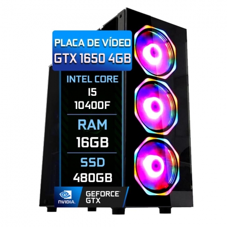 PC Gamer Fácil Intel Core i5 10400f, 16GB, GTX 1650 4GB RAM, SSD 480GB, Windows 10, Fonte 500W