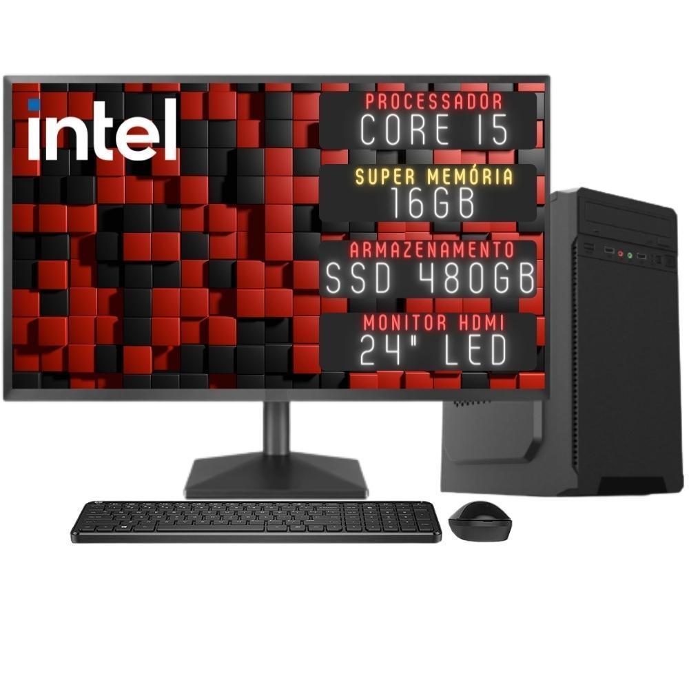 Computador Completo 3green Desktop, Intel Core I5, 16GB Monitor 24 Polegas, Full HD HDMI, SSD 480GB, Windows 10 3D-155