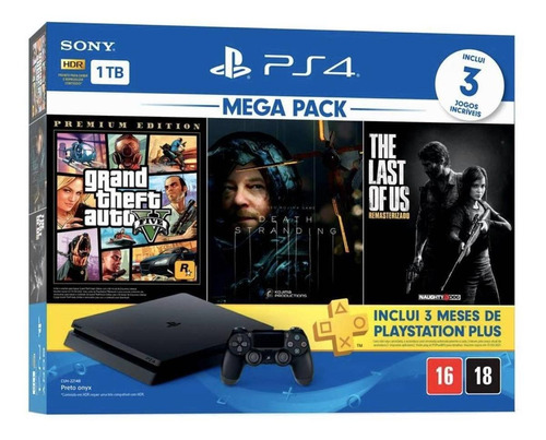 Console PlayStation 4 Slim 1TB Mega Pack: Grand Theft Auto V Premium Edition/Death Stranding/The Last of Us Remastered