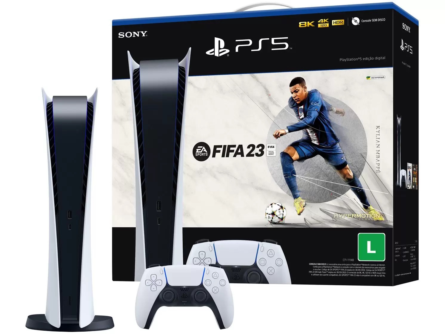 Console Sony PS5 Edição Digital + 2 Controles +  FIFA 23