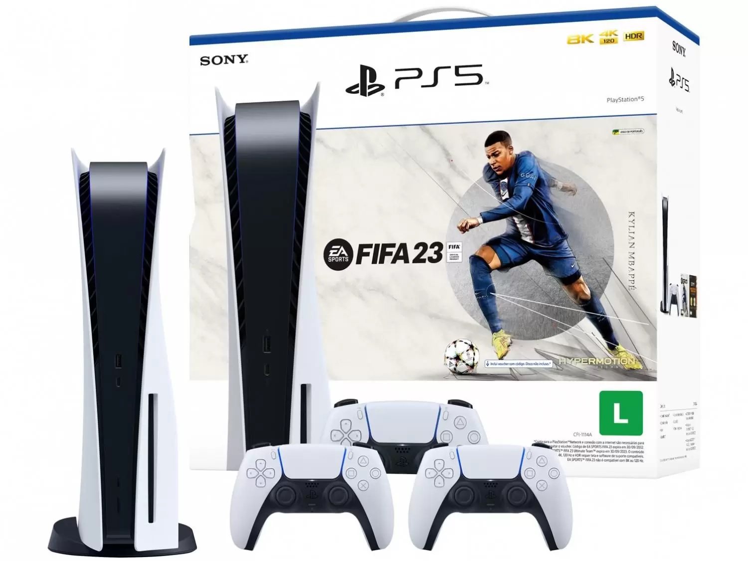 PlayStation 5, 825GB + 2 Controle Brancos Sony + FIFA 23