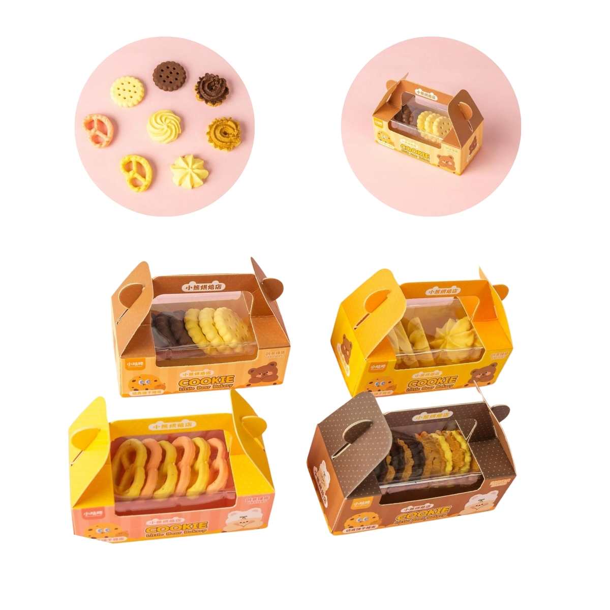Kit de Borrachas Fofas de Biscoitos Cute Bear Cookie Eraser