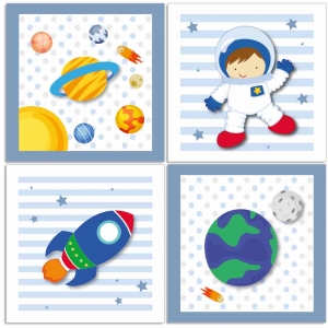 4 Placas Decorativas MDF Astronauta