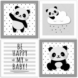 4 Placas Decorativas MDF Urso Panda