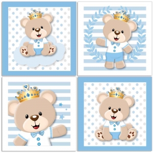 4 Placas Decorativas MDF Urso Principe