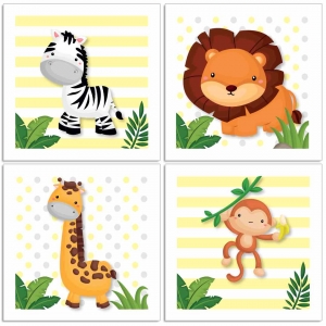 4 Placas Decorativas MDF Animais Zoo Safari