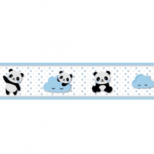 Combo Urso Panda Azul KIT Com Enfeite de Porta MDF