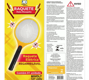 Raquete Mata Mosquito Elétrica Recarregável Bivolt AD