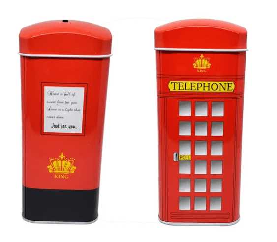 Cofre De Metal Decorativo Londres Telefone Para Cédulas e Moedas