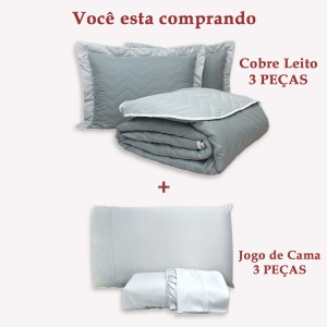 Kit Confort Liso Percal 300 Fios Cobre Leito Matelassado Dupla Face + Jogo de Lençol Queen 06 Peças - Cinza - Foto 2