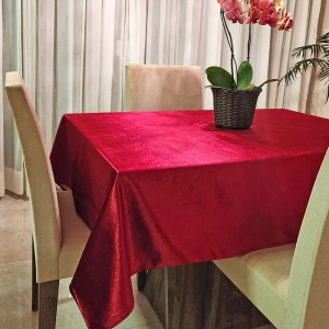 Toalha de Mesa em Veludo Brilhante Toque Macio P/ 4 Cadeiras - Vermelho Natal - Foto 0
