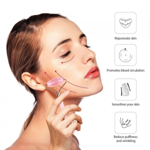 Rolo de Massagem Facial de Quartzo Rosa (Reduz rugas e inchaço nos olhos) - Roller