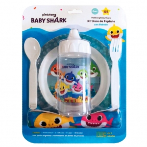 Kit Oficial a Hora da Papinha Baby Shark c/ Babador BabyGo 1277