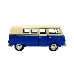 Miniatura Colecionável Perua Kombi Clássica Volkswagen 1962 Azul e Branco 1/32 Kinsmart