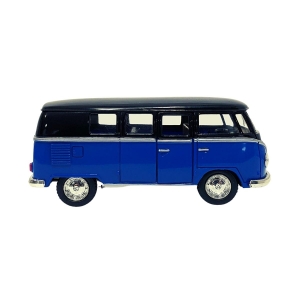 Miniatura Colecionável Perua Kombi Clássica Volkswagen 1962 Azul e Preto 1/32 Kinsmart