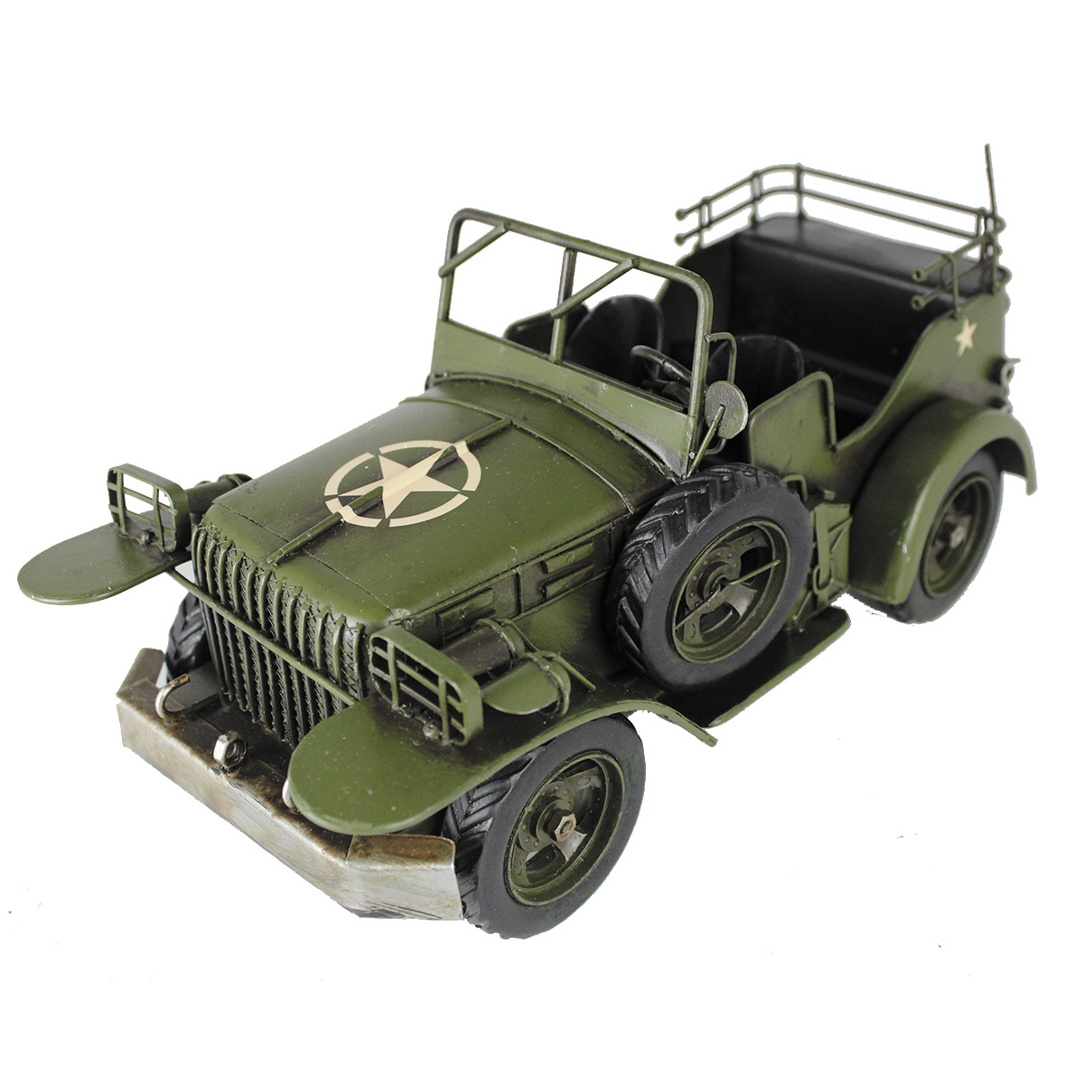 Colecionável Jeep Militar de Metal Verde 31cm Estilo Retrô