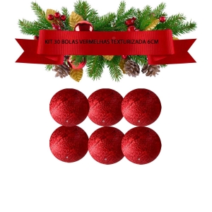 Kit 30 Bolas Natal Vermelha Enfeite Árvore Texturizada 6cm
