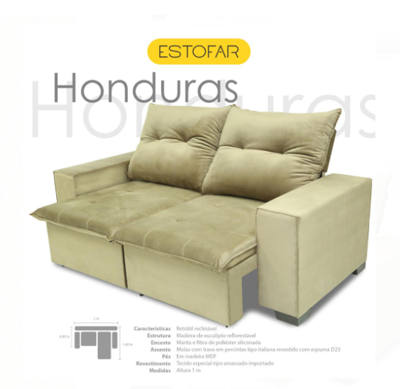 Sofá Estofar Honduras Retrátil e Reclinável 200x140x60cm