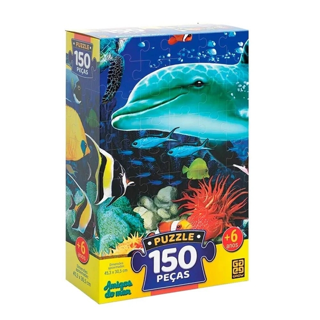 Quebra Cabeça Puzzle 150 Peças - Amigos do Mar - Grow 03471 - Foto 0