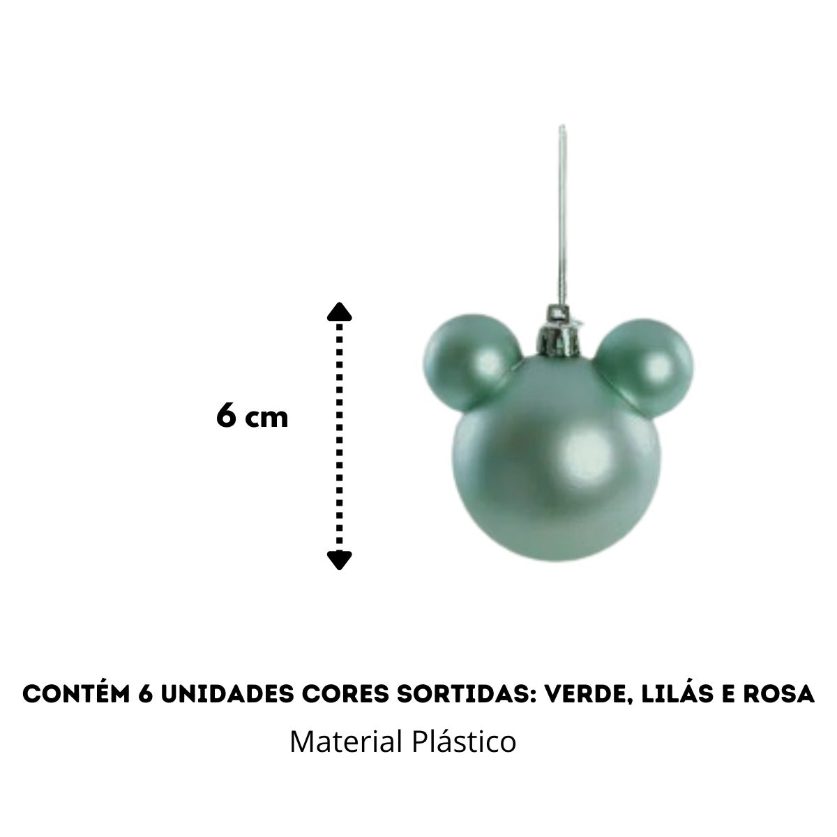6 Bolas de Natal Mickey e Minnie Original Disney em Tons Pastel com Orelhas