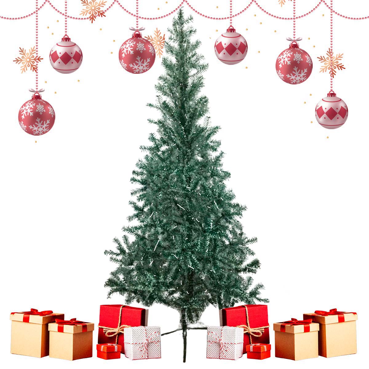 Árvore De Natal Nevada Grande Muito Cheia e Barata Pinheiro Verde 210 cm e 450 Galhos