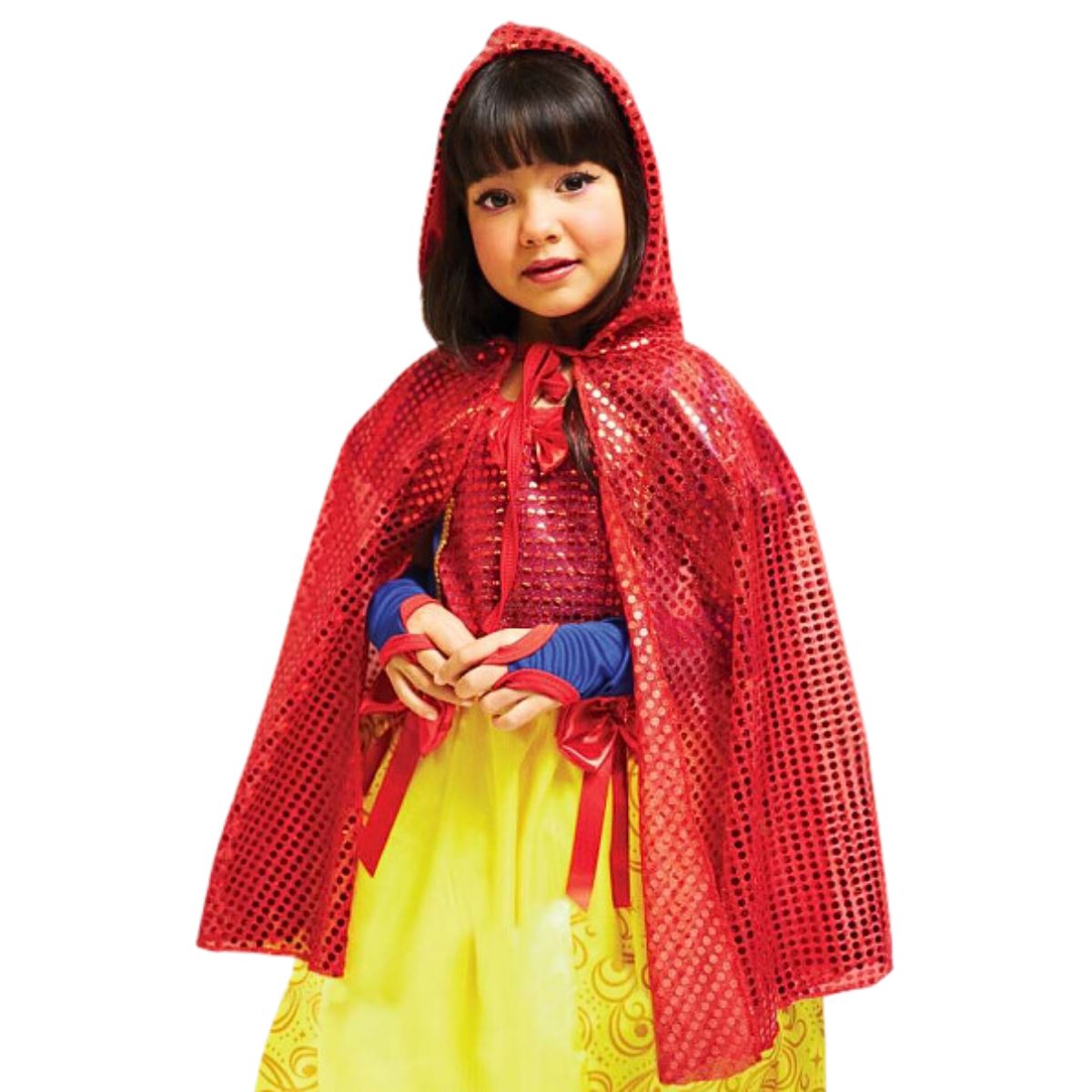 Capa Vermelha Infantil Brilhante com Capuz pra Fantasia Chapeuzinho ou Branca de Neve