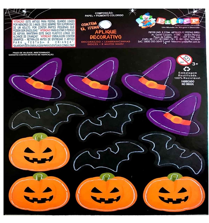 Decoração de Halloween 12 Apliques Para Tubetes e Caixinhas