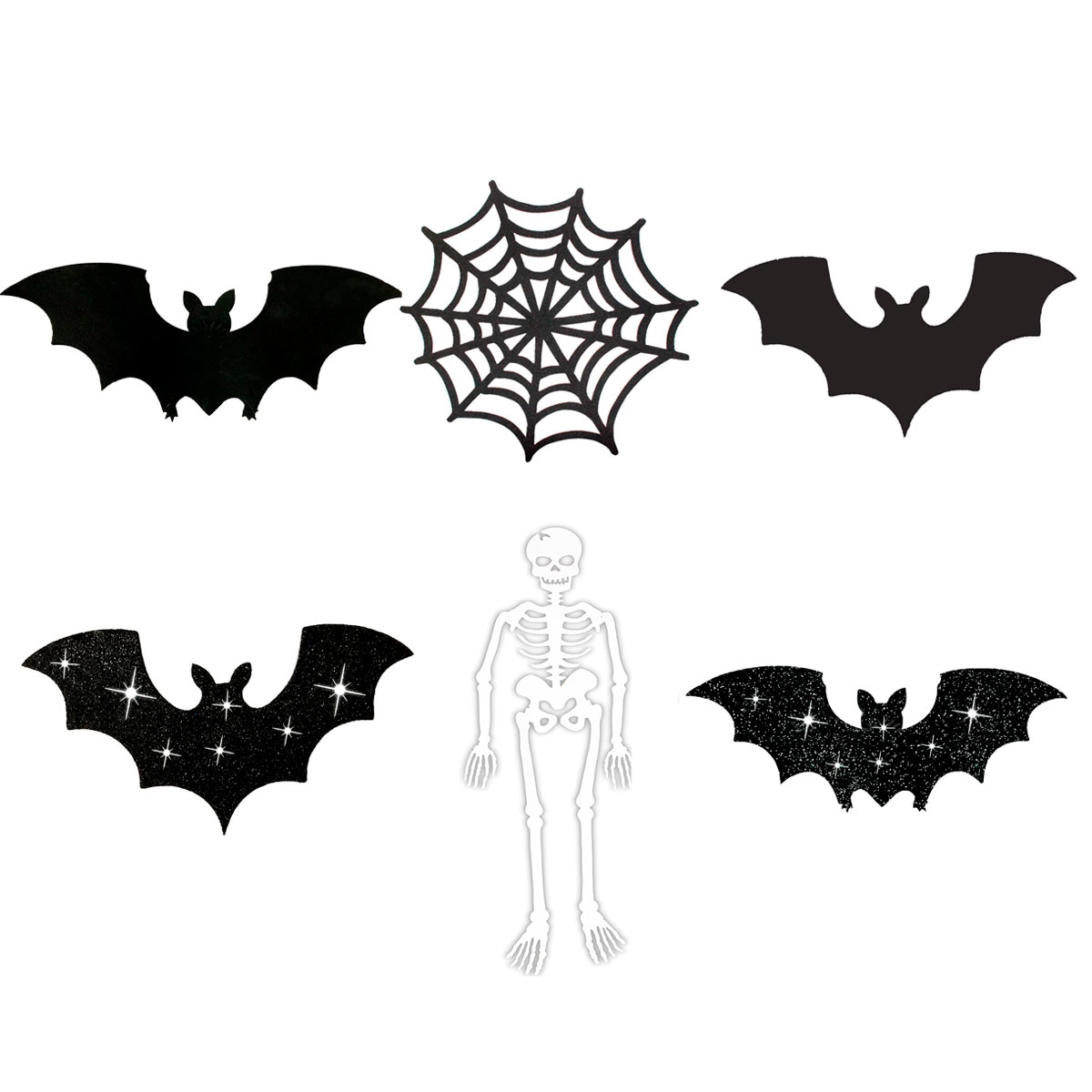 Decoração de Halloween Painel Esqueleto ou Morcego em EVA Brilhante