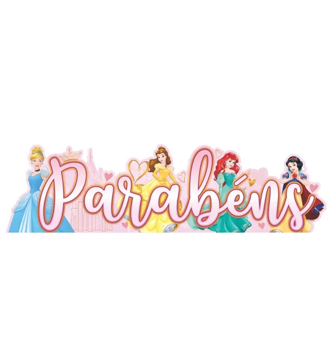 Faixa Parabéns Princesas Disney em EVA Decoração Festa Aniversário